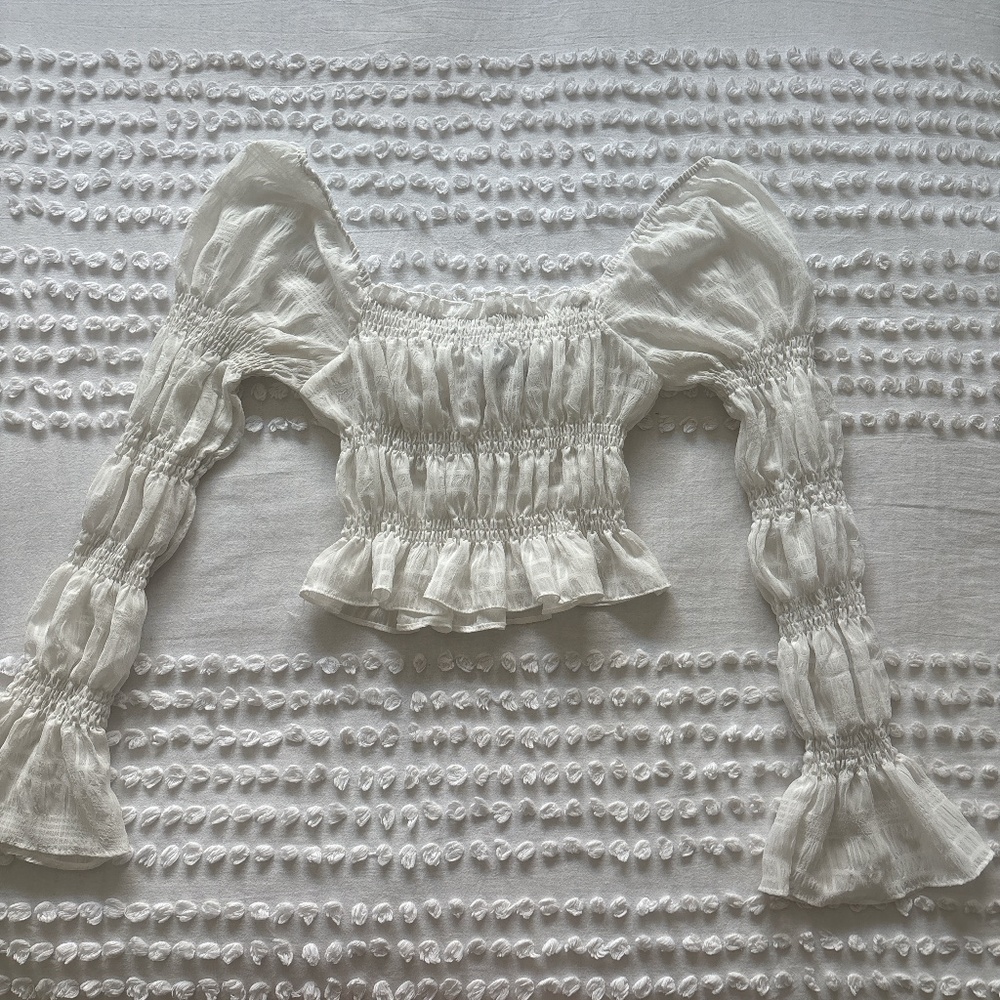 Princess Polly, ruffle white long sleeve crop top